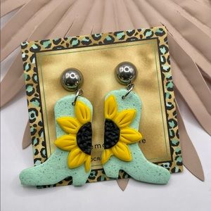 Sunflower clay cowboy boot earrings